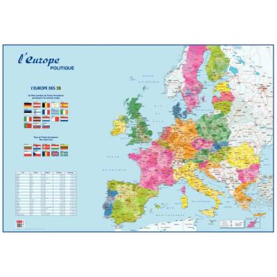 Carte murale Recto/Verso - Monde/Europe - 98 x 138 cm - Bleu -