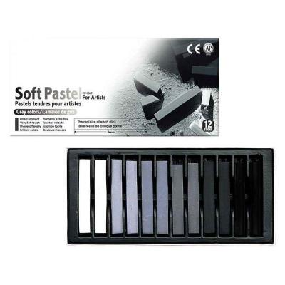 MUNGYO Craies pastel sec carr&eacute; camaieu de gris assortie - Boite de 12