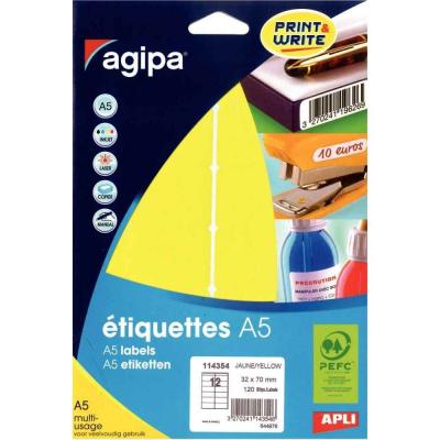 AGIPA APLI 114354 - Etui 120 &eacute;tiquettes multi-usage jaune 32 x 70 mm
