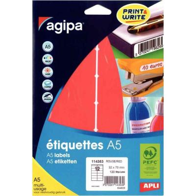 AGIPA APLI 114353 - Etui de 120 &eacute;tiquettes multi-usage rouge 32 x 70 mm