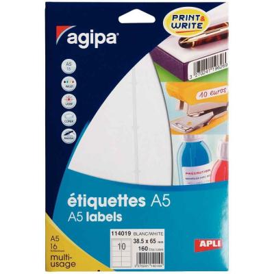 AGIPA  - Etiquettes adh&eacute;sives 38,5 x 65 mm 114019 - Pochette de 160