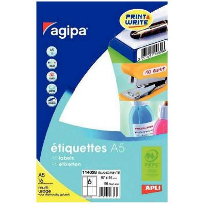 AGIPA  Lot de 3 Etuis A5 de 96 &eacute;tiquettes multi-usages 97 x 46 mm blanc
