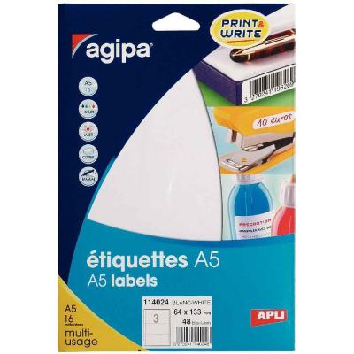 AGIPA Etiquette adh&eacute;sive  A5 64x133 - etui 48