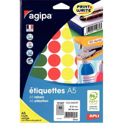 AGIPA Etui de 280 pastilles diam&egrave;tre 24 mm - APLI - Couleurs assorties