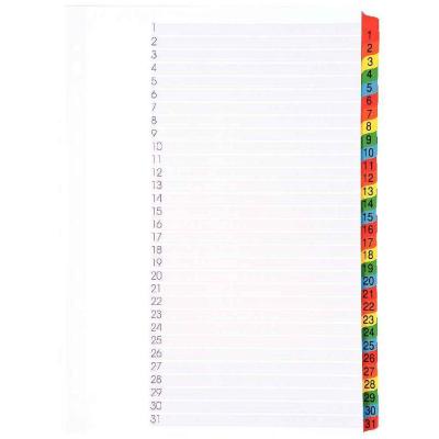  Intercalaire Num&eacute;rique En Carte Blanche Mylar 1 &Agrave; 31 Touches Format A4