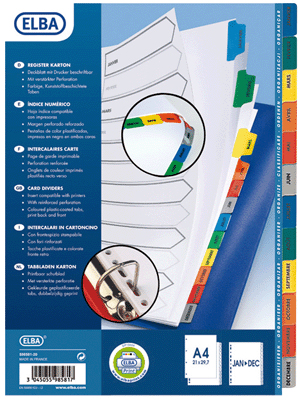 MAJUSCULE FIRST Intercalaires carte blanche mylar 12t janvier a decembre 