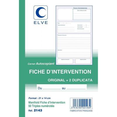  Elve Manifold Ficher D'intervention Format 210x140 50 Feuillets Tripli