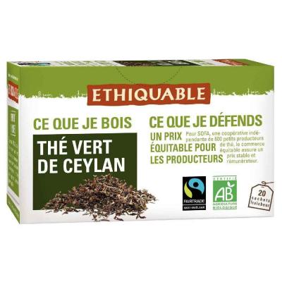 ETHIQUABLE Th&eacute; Vert Ceylan Bio  - La Boite De 20 Sachets