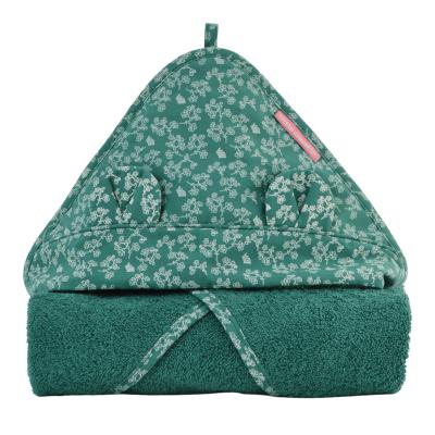 LITTLE CREVETTE Cape de bain vert sapin coton bio 75x75 cm