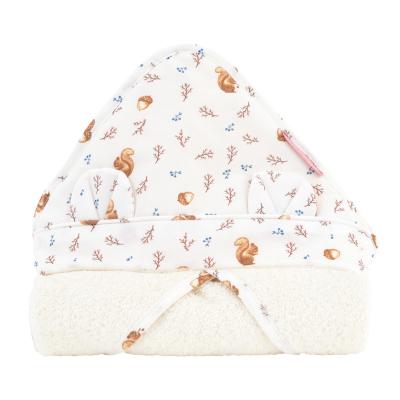 LITTLE CREVETTE  Cape de Bain b&eacute;b&eacute; Coton Bio Noisette - 75x75 cm