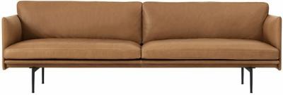 MUUTO  - Outline Canap&eacute; 3 places, cognac Silk Leather / noir (RAL 9017)
