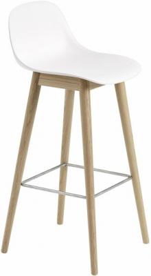 Tabouret de bar avec dossier Fiber composite bois et plastique blanc & pi&egrave;tement bois H97,5 cm - Muuto