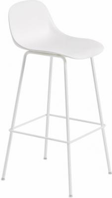Tabouret de bar avec dossier Fiber composite bois et plastique blanc & pi&egrave;tement acier H97,5 cm - Muuto