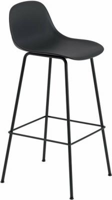 Tabouret de bar avec dossier Fiber composite bois et plastique noir & pi&egrave;tement acier H97,5 cm - Muuto