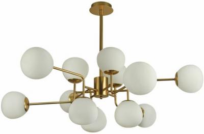 MAYTONI Ssupension moderne 12 lumi&egrave;res couleur laiton et sph&egrave;res en verre