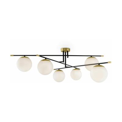 MAYTONI Suspension 6 lumi&egrave;res dor&eacute;e et noir avec sph&egrave;res en verre blanc mat