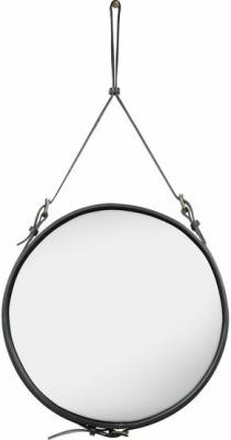 GUBI Miroir rond en cuir noir et laiton 58 cm Adnet - 