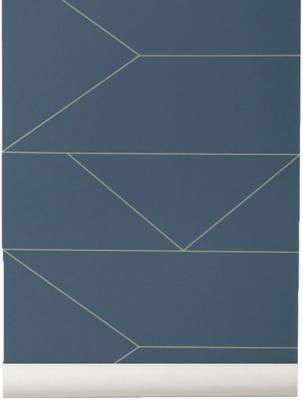 FERM LIVING Papier peint Lines papier bleu / 1 rouleau - Larg 53 cm - 