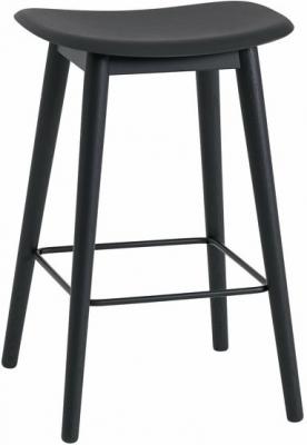Muuto - Fiber Tabouret de bar Wood Base H 65 cm, noir
