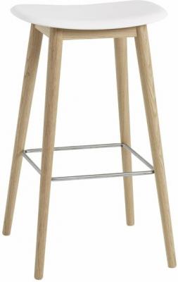 Tabouret de bar Fiber composite bois et plastique blanc & pi&egrave;tement bois H76 cm - Muuto