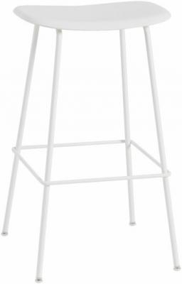 Tabouret de bar Fiber composite bois et plastique blanc & pi&egrave;tement acier H76 cm - Muuto