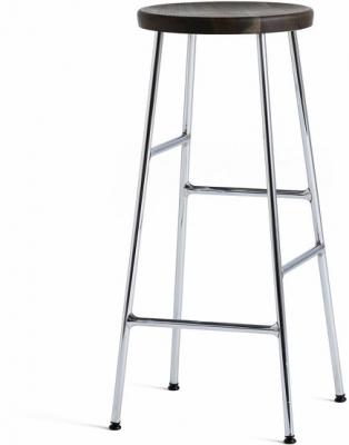 Tabouret de bar en bois fonc&eacute; et acier chrom&eacute; 75 cm Cornet - HAY