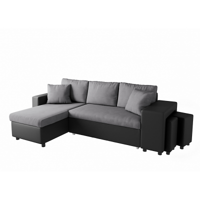 LOUNGITUDE Canap&eacute; d'angle droit L200 Plus niche 2 poufs Noir et gris