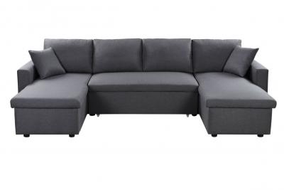 USINESTREET Canap&eacute; d'angle panoramique convertible tissu gris Parys 287 cm