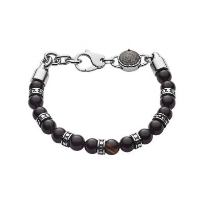 DIESEL BIJOUX Bracelet DIESEL en Acier Noir et Perle d'Agate Noire