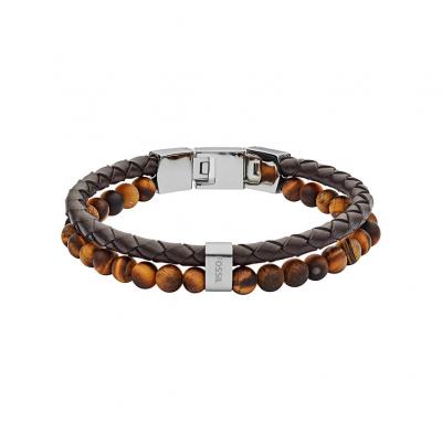 FOSSIL  Men Bracelet &OElig;il-De-Tigre En Cuir Marron - One size
