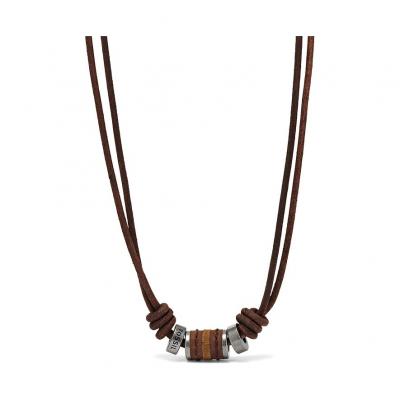 FOSSIL  collier en acier inoxydable et cuir pour homme