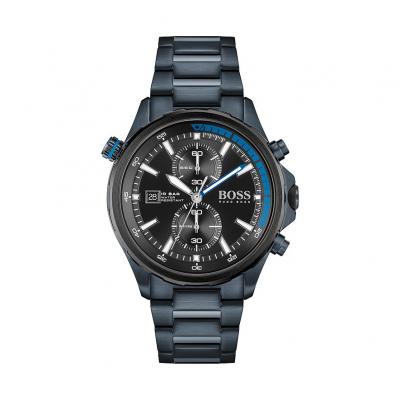 HUGO BOSS Montre analogique pour homme  1513824 avec cadran noir 46 mm bleu