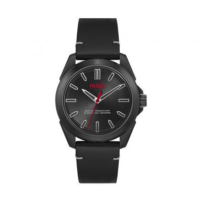 HUGO  Montre Analogique &agrave; Quartz pour Homme avec Bracelet en Cuir Noir - 1530227