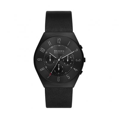 SKAGEN  Grenen Chronograph Midnight Leather Strap Black Dial Quartz SKW6843 Montre Homme