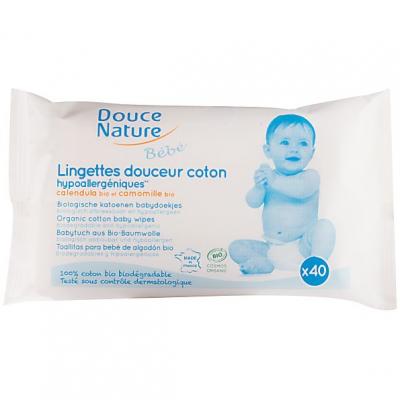 DOUCE NATURE  Lingettes Douceur en Coton Bio - 40 Lingettes