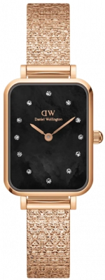 DANIEL WELLINGTON  DW Montre 20x26mm Quadro Lumine Pressed Piano Black MoP Rose Gold