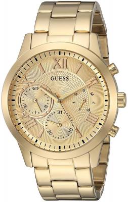 GUESS Montre  Solar chronom&egrave;tre cadran champagne bracelet en m&eacute;tal dor&eacute;