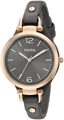 FOSSIL  Montre Georgia &agrave; 3 aiguilles en cuir Gris fum&eacute;e et dor&eacute; rose