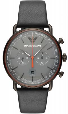 EMPORIO ARMANI Montre -  - Mod&egrave;le Rond - Cuir Noir - 43mm - Homme 