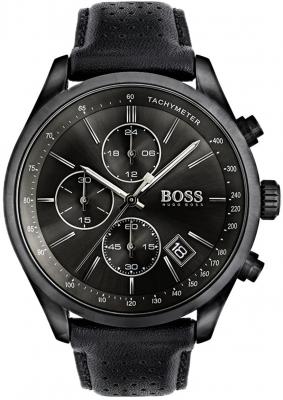 HUGO BOSS Montre  Grand Prix Chronom&egrave;tre 1513474 cuir noir surpiqu&eacute;
