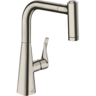 HANSGROHE Robinet de cuisine avec douchette  Metris M71 220 sBox 2 jets aspect acier inox