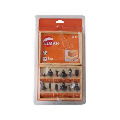 LEMAN Coffret 12 Meches de Defonceuse Carbure Assorties Queue 8 Mm 