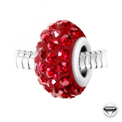 SO CHARM BIJOUX Charm perle pav&eacute; de cristaux rouges et acier par SC Crystal BEA0027