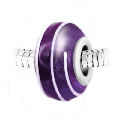SO CHARM BIJOUX Charm perle spirale verre violet d&eacute;cor&eacute; main et acier par SC Crystal