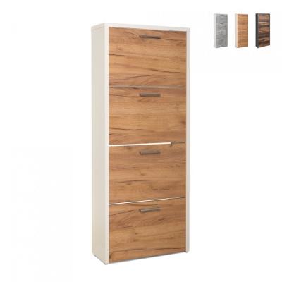 Meuble &agrave; chaussures 4 abattants BYBO Imitation b&eacute;ton et blanc