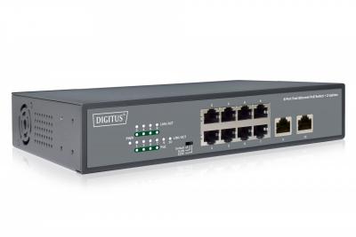 DIGITUS  8 Port Fast Ethernet PoE Switch, 19 Inch, Unmanaged, 2 Uplinks