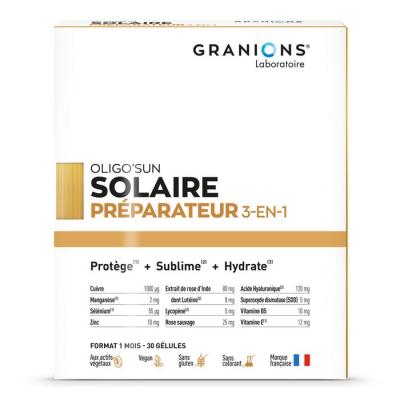 GRANIONS R&eacute;parateur Solaire 3 en 1 30 G&eacute;lules Oligo'Sun Cure de 1 Mois 