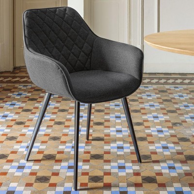 Kave Home - Chaise Amira gris fonc&eacute; et pieds en acier finition noire