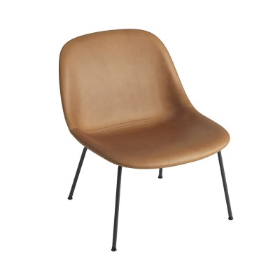 MUUTO Chaise lounge Fiber cuir cognac & pi&egrave;tement acier - 
