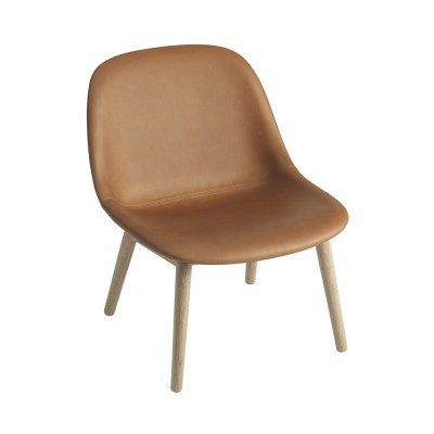 MUUTO Chaise lounge Fiber cuir cognac & pi&egrave;tement bois - 